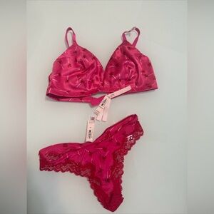 New Victorias Secret Pink Red Lace Heart Lollipop Valentines Bra Panty S M Vs13e
